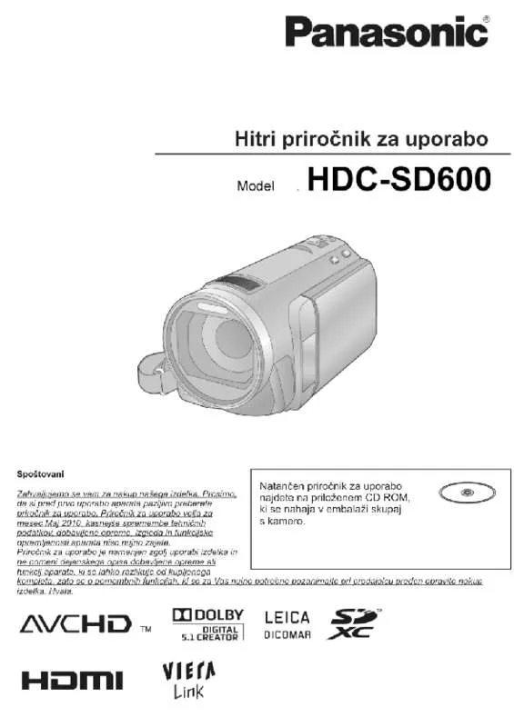 Mode d'emploi PANASONIC HDC-SD600EP