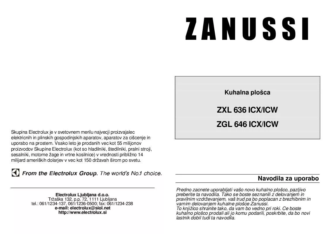 Mode d'emploi ZANUSSI ZXL636ICW