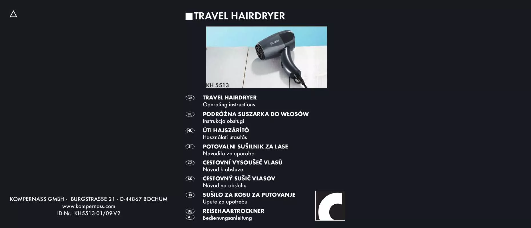 Mode d'emploi BALANCE KH 5513 TRAVEL HAIRDRYER