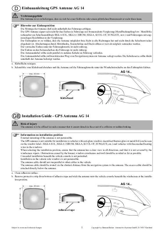 Mode d'emploi BECKER GPS ANTENNA AG 14