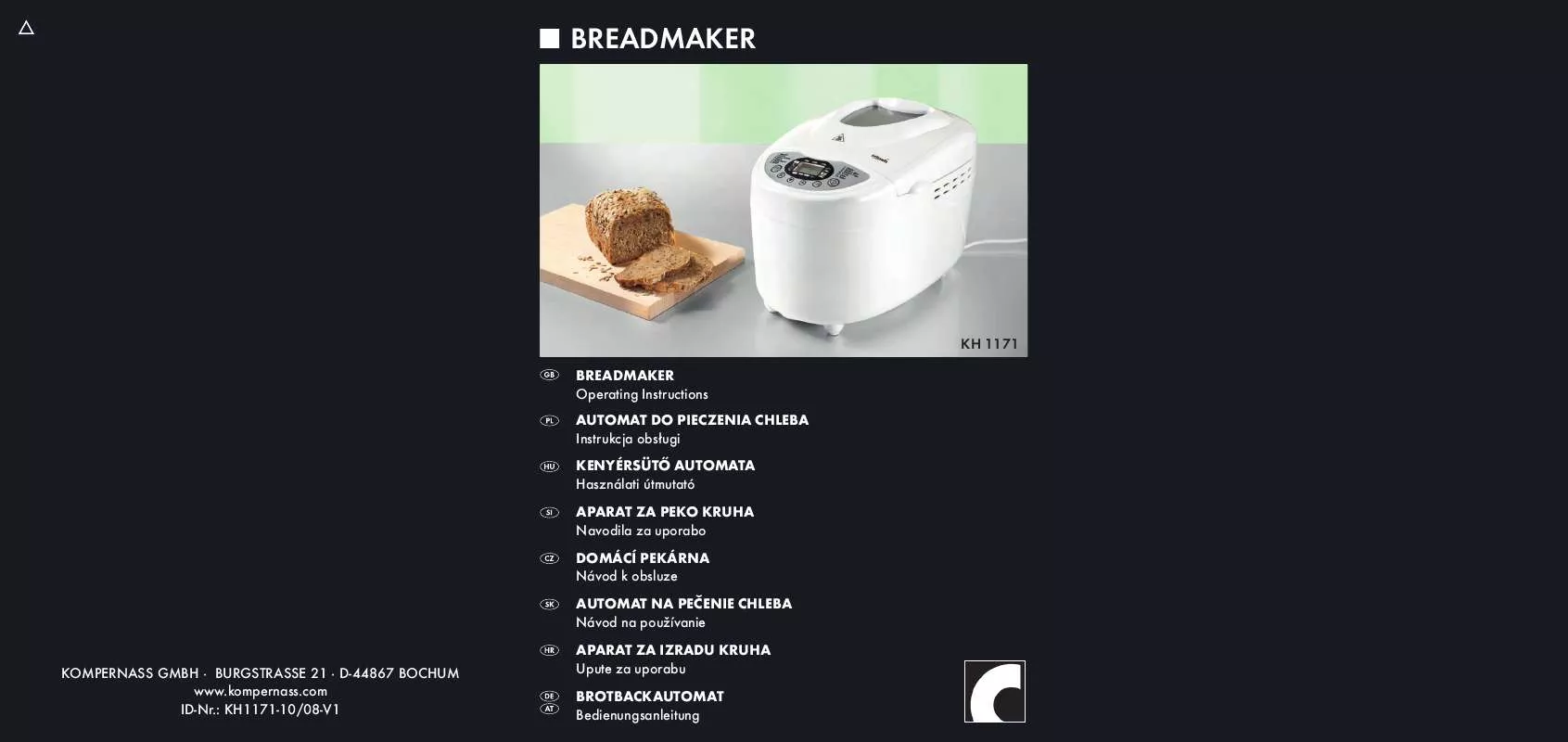 Mode d'emploi BIFINETT KH 1171 BREADMAKER