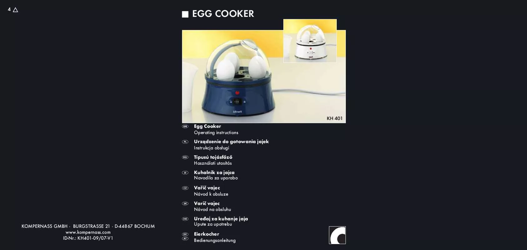 Mode d'emploi BIFINETT KH 401 EGG COOKER