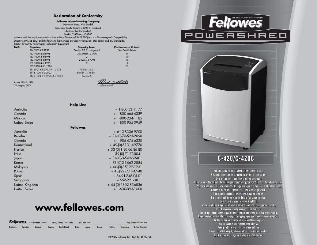 Mode d'emploi FELLOWES C-420C