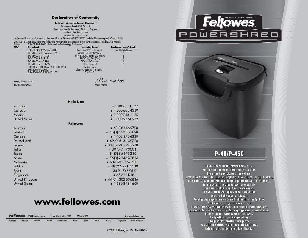 Mode d'emploi FELLOWES P-40