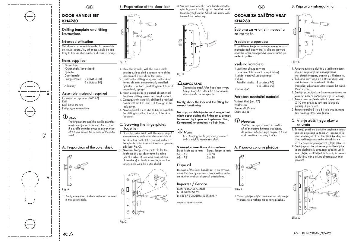 Mode d'emploi KOMPERNASS KH 4230 DOOR HANDLE SET