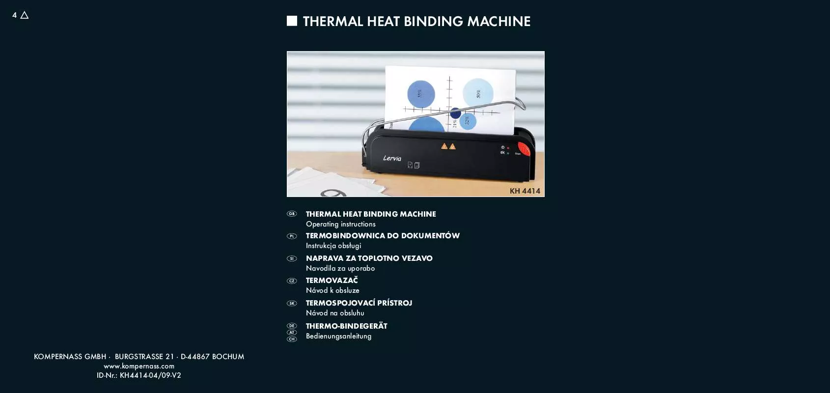 Mode d'emploi LERVIA KH 4414 THERMAL HEAT BINDING MACHINE