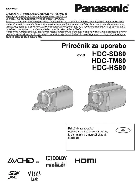 Mode d'emploi PANASONIC HDC-HS80