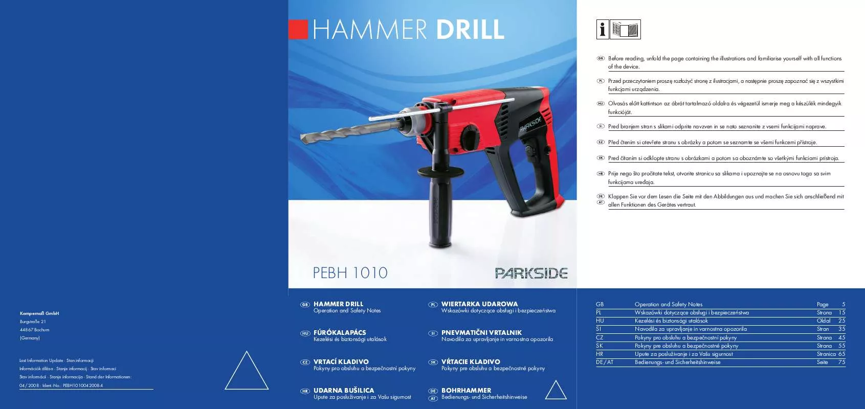 Mode d'emploi PARKSIDE KH 3162 HAMMER DRILL