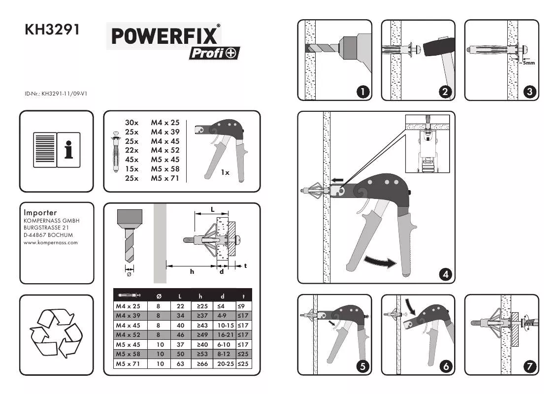 Mode d'emploi POWERFIX KH 3291 HOLLOW WALL ANCHORS