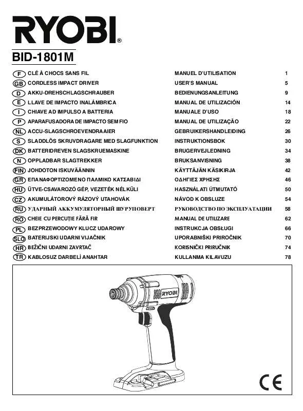 Mode d'emploi RYOBI BID-1801M