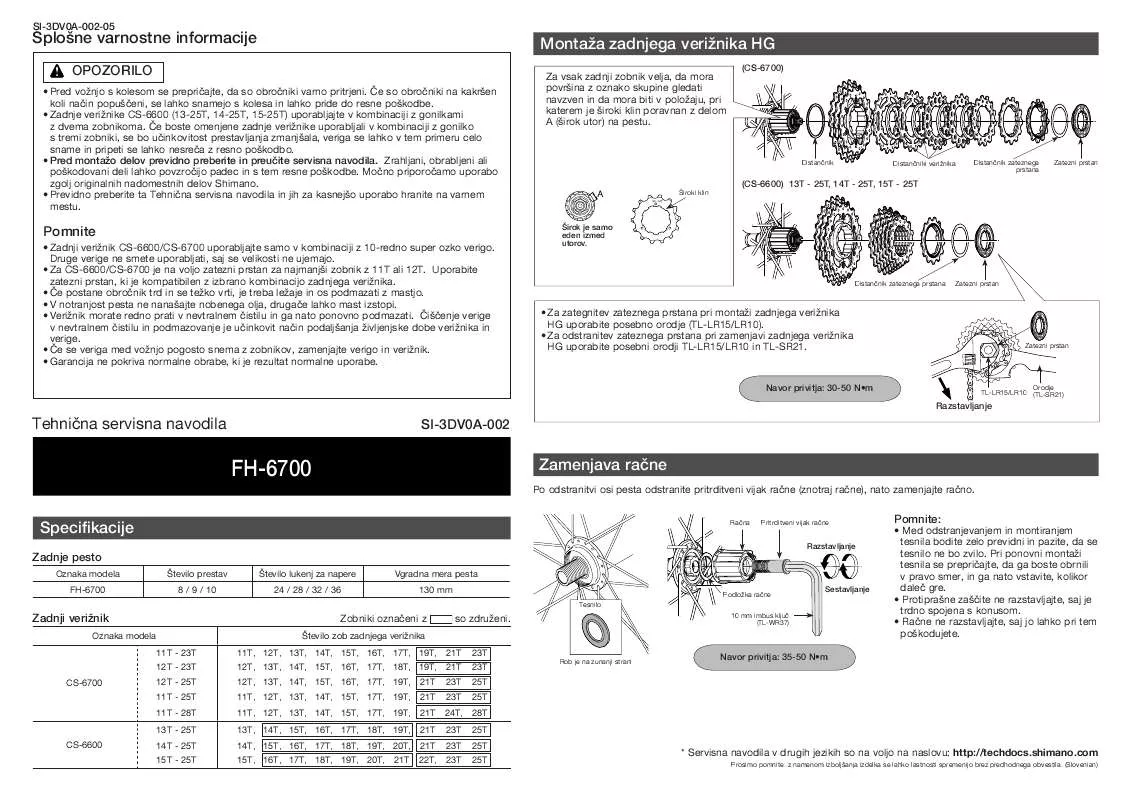 Mode d'emploi SHIMANO FH-6700