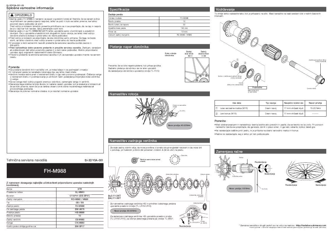 Mode d'emploi SHIMANO FH-M988