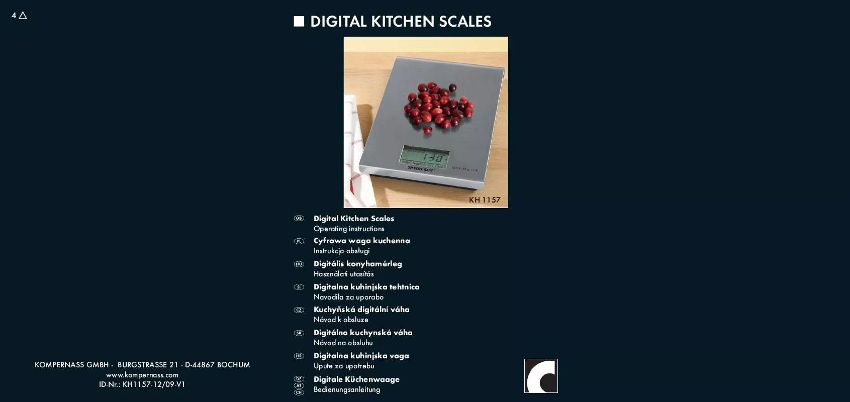 Mode d'emploi SILVERCREST KH 1157 DIGITAL KITCHEN SCALES