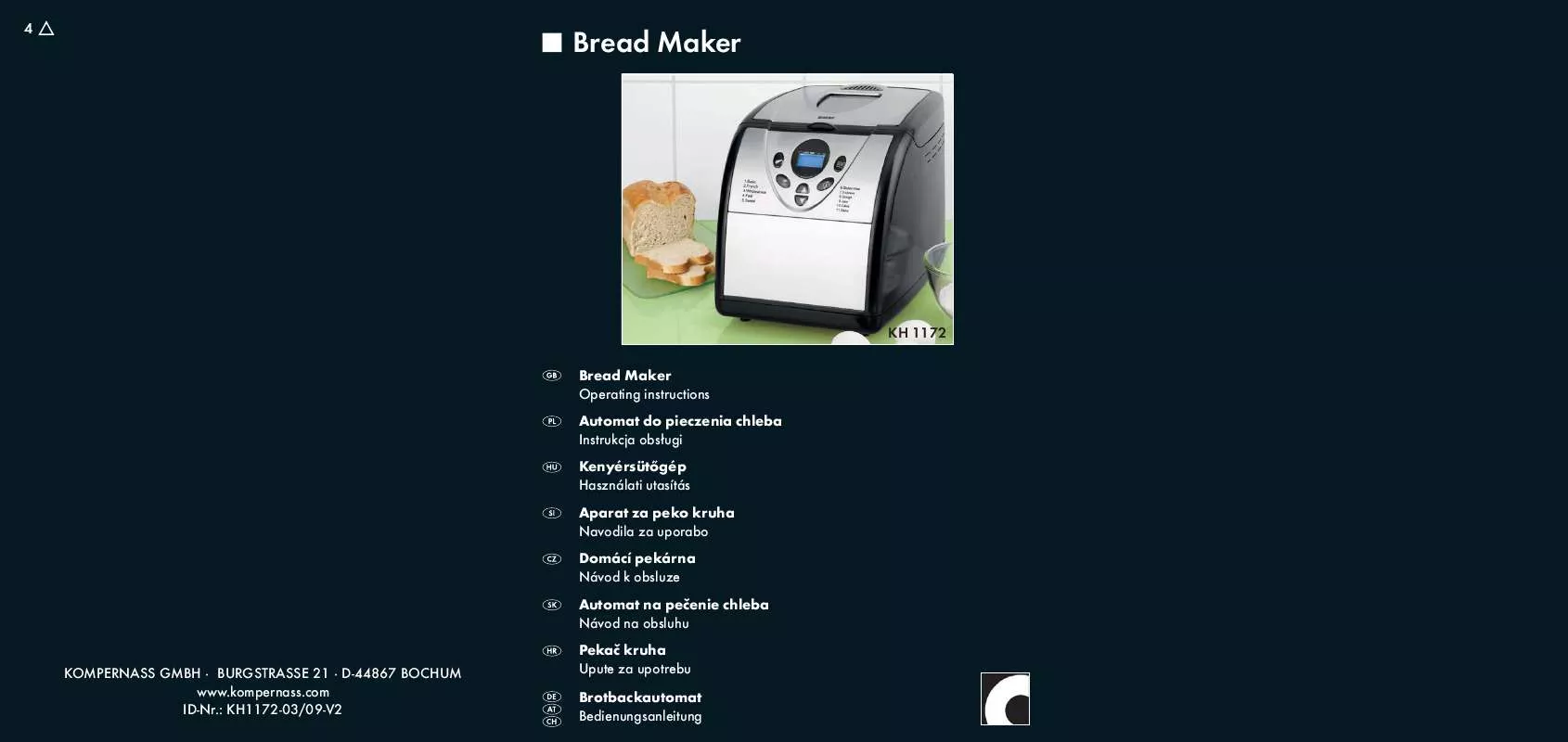 Mode d'emploi SILVERCREST KH 1172 BREAD MAKER