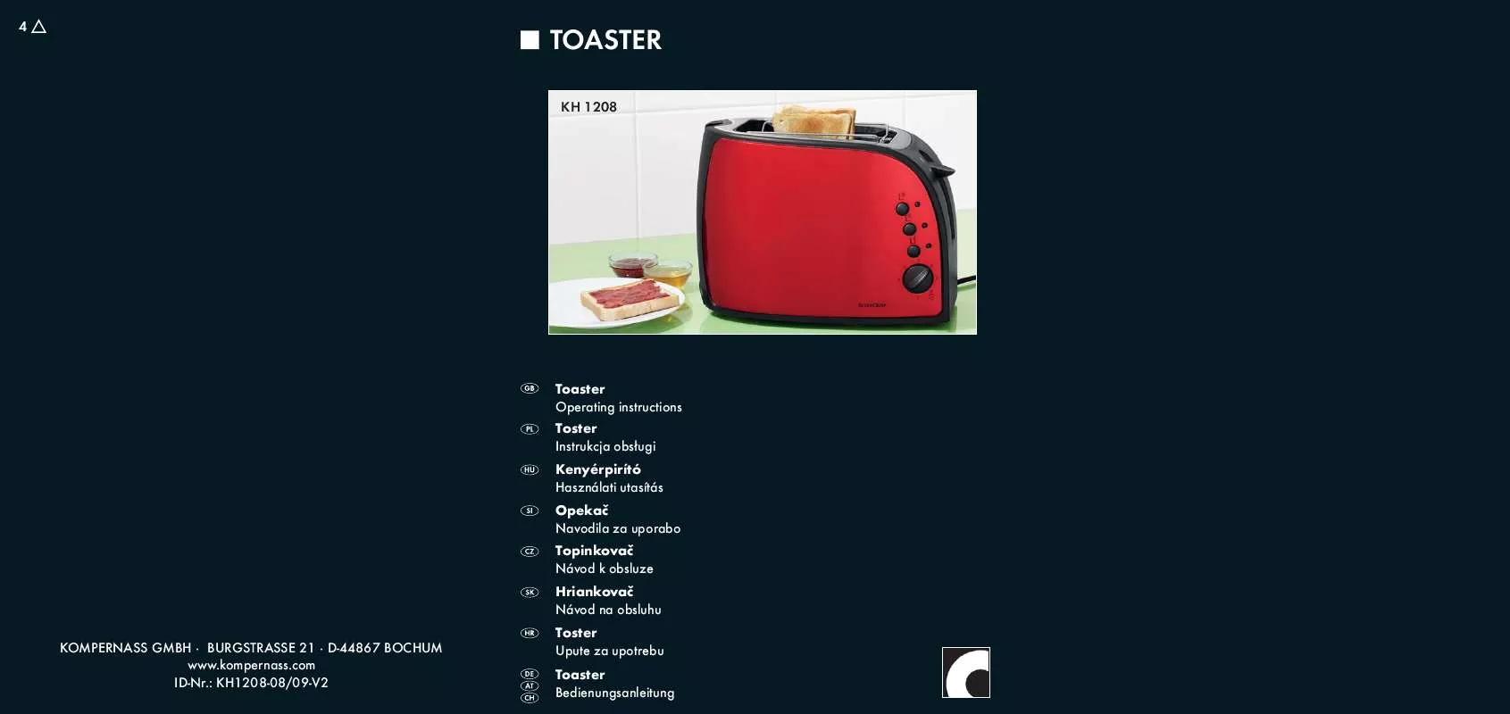 Mode d'emploi SILVERCREST KH 1208 TOASTER