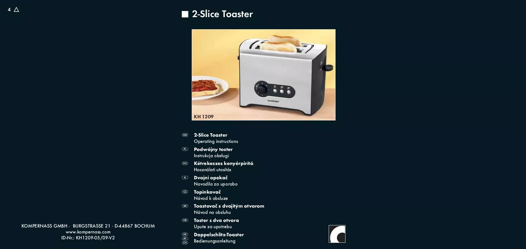 Mode d'emploi SILVERCREST KH 1209 2-SLICE TOASTER