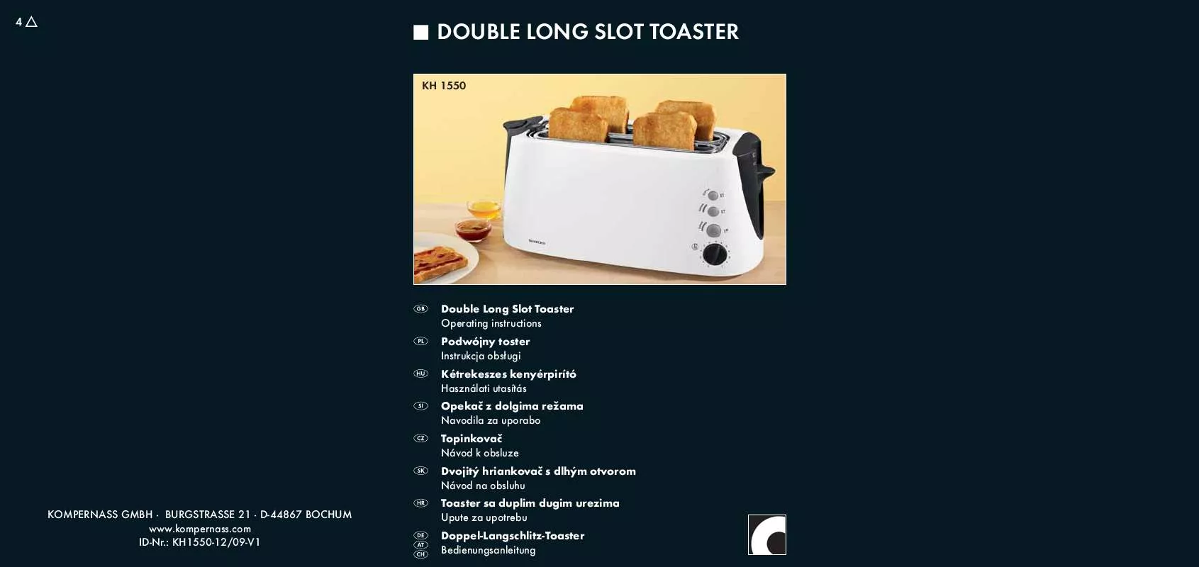 Mode d'emploi SILVERCREST KH 1550 DOUBLE LONG SLOT TOASTER