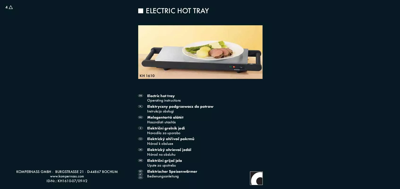 Mode d'emploi SILVERCREST KH 1610 ELECTRIC HOT TRAY