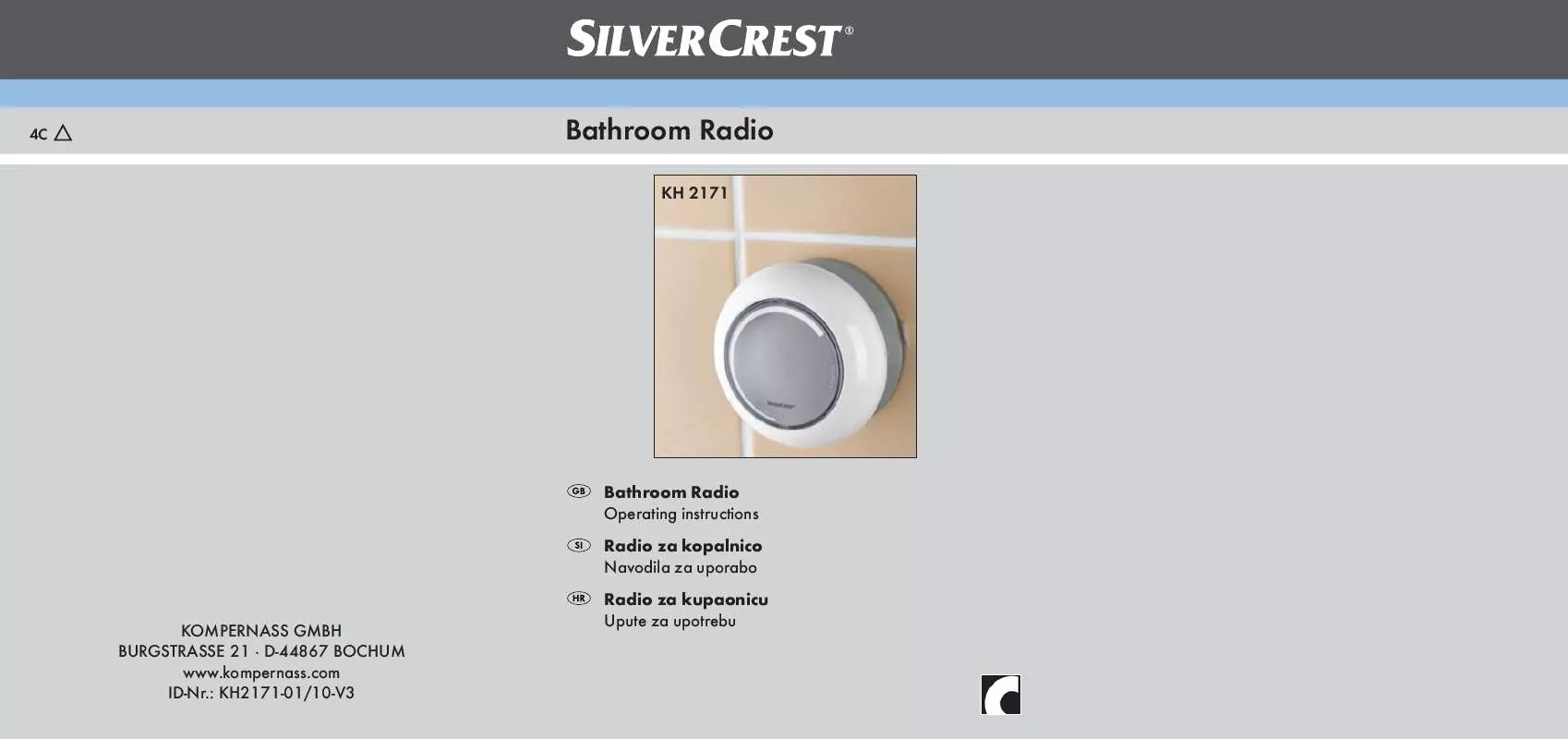 Mode d'emploi SILVERCREST KH 2171 BATHROOM RADIO