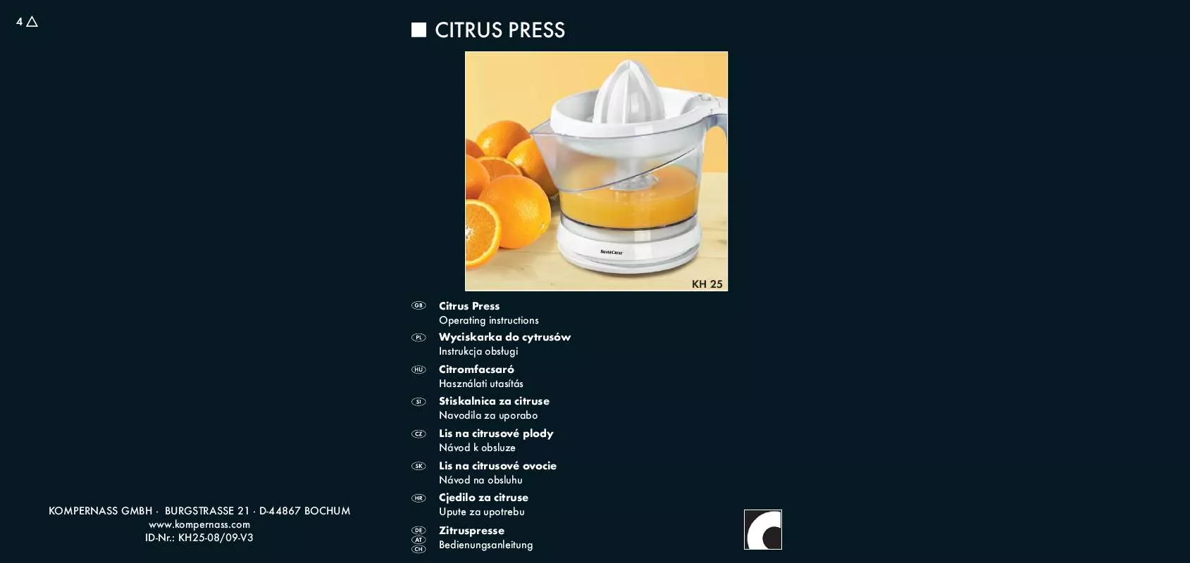 Mode d'emploi SILVERCREST KH 25 CITRUS PRESS