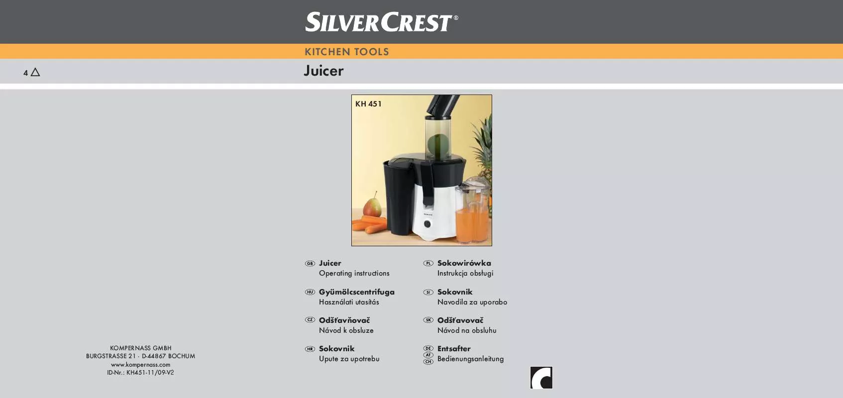 Mode d'emploi SILVERCREST KH 451 JUICER