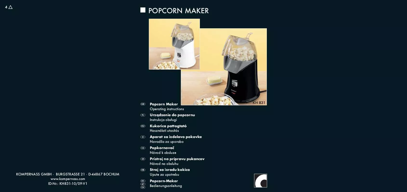 Mode d'emploi SILVERCREST KH 831 POPCORN MAKER