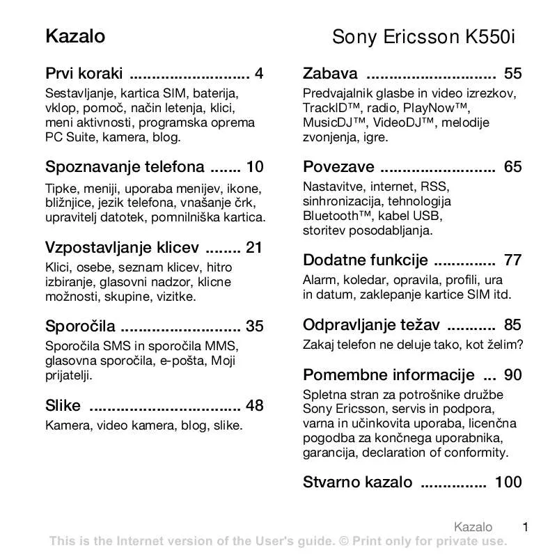 Mode d'emploi SONY ERICSSON K550I