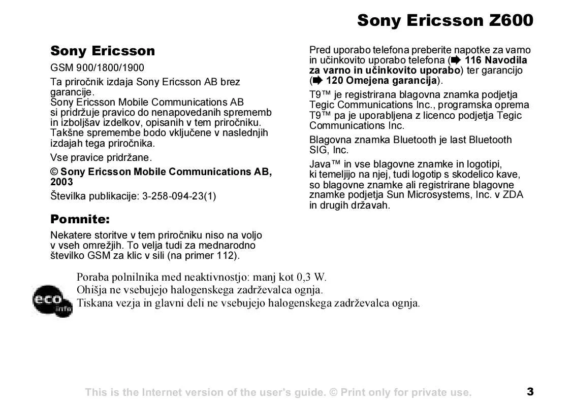 Mode d'emploi SONY ERICSSON Z600