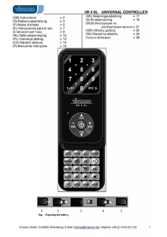 Mode d'emploi VIVANCO UNIVERSAL CONTROLLER 4 IN 1 SLIDER